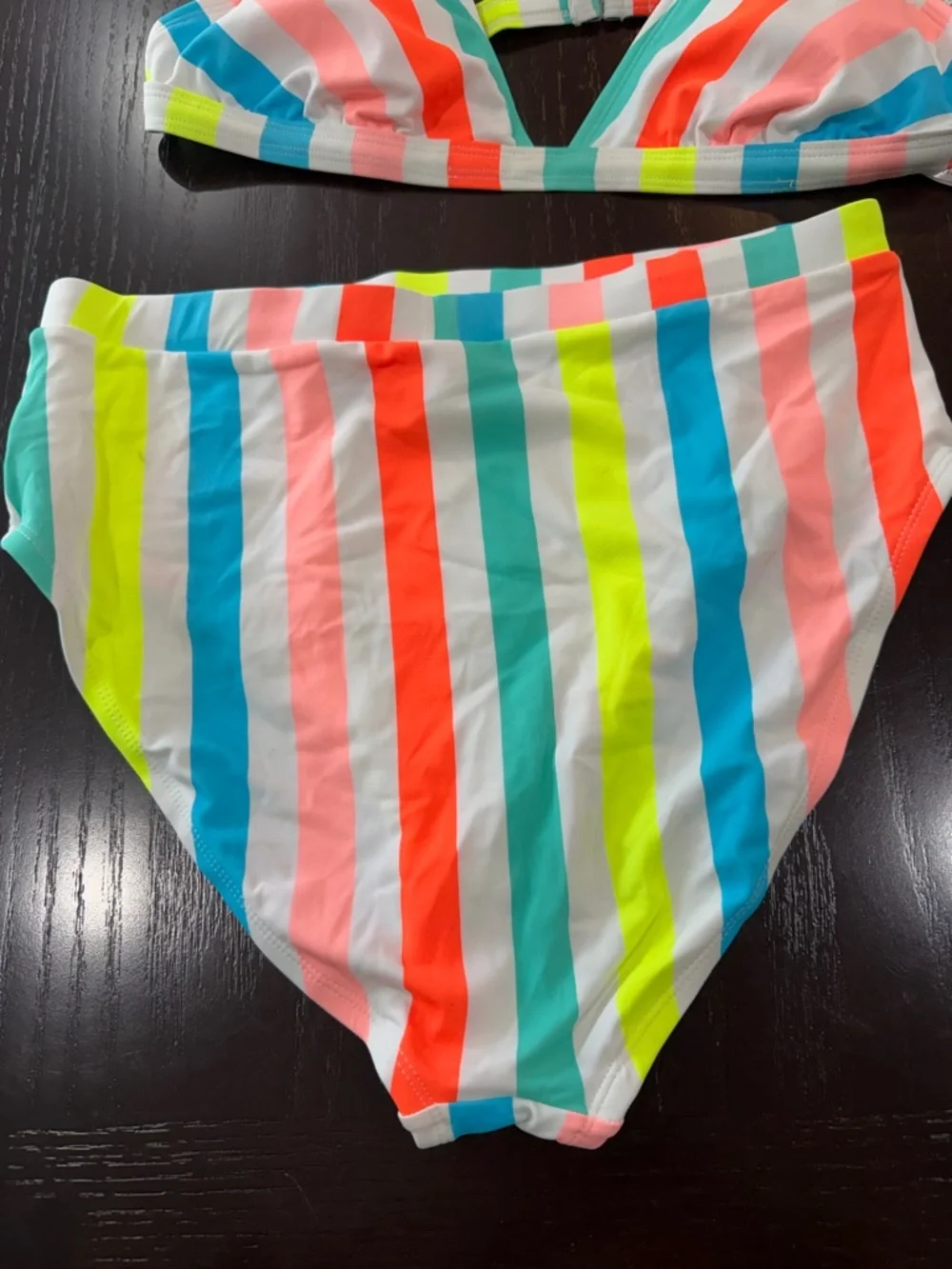 Cabana by Crown‎ & ivy Multicolor Stripe Bikini Set - Neon Coral, Aqua & Yellow